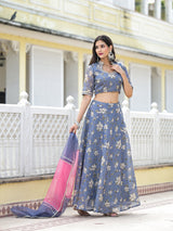 Grey lehenga Choli with Gota Patti work - Elganza