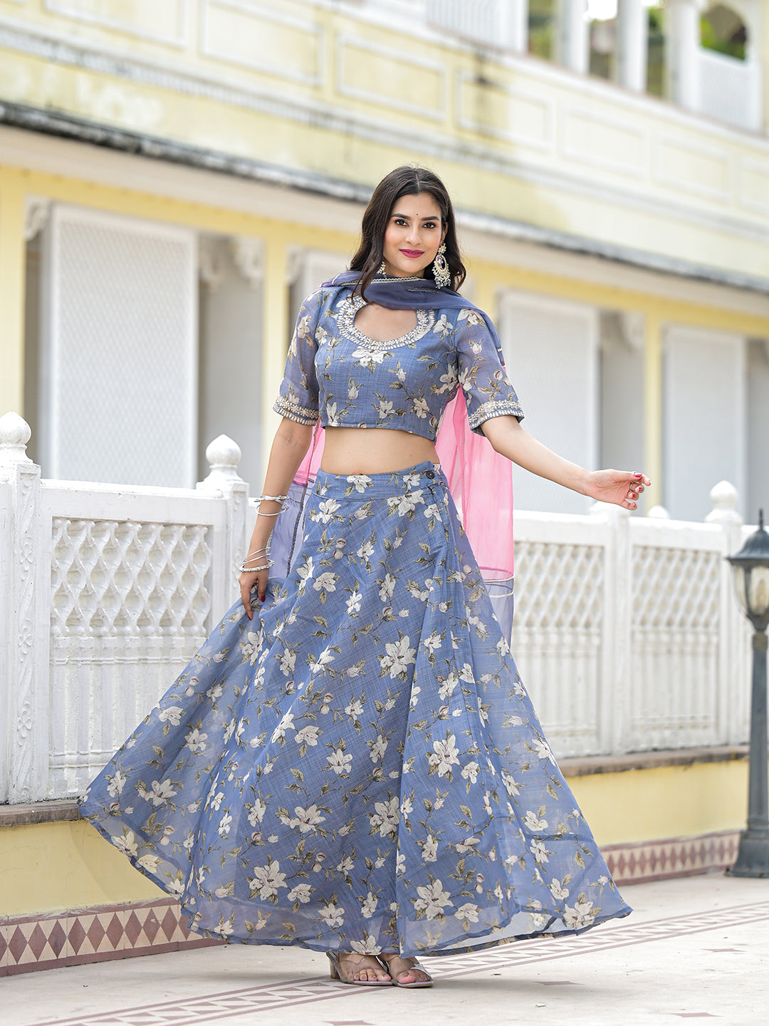 Grey lehenga Choli with Gota Patti work - Elganza