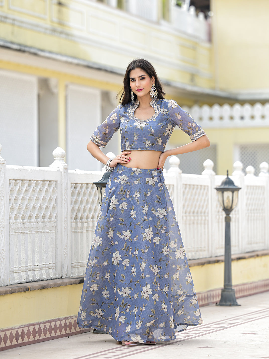 Grey lehenga Choli with Gota Patti work - Elganza