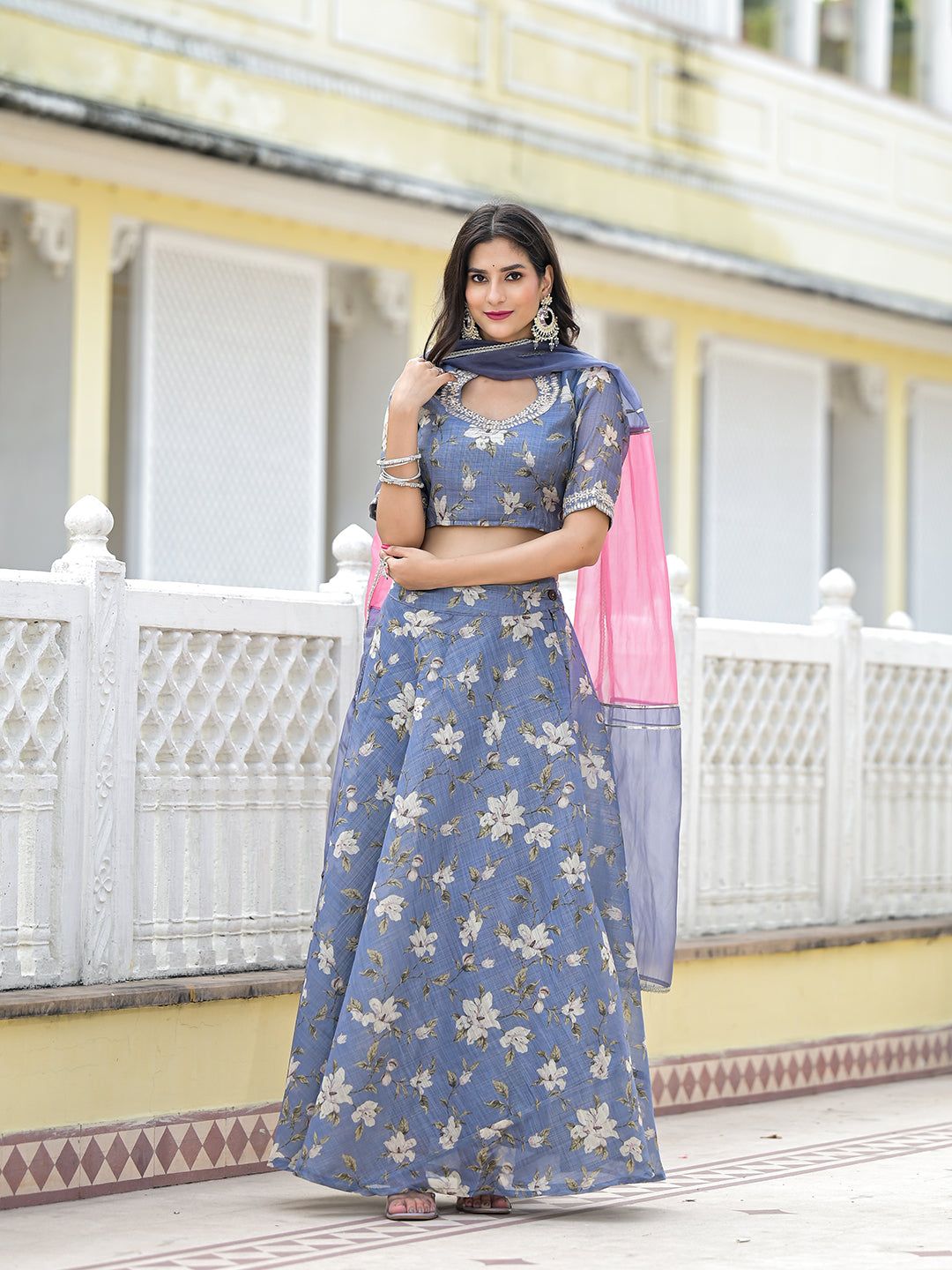 Grey lehenga Choli with Gota Patti work - Elganza