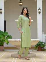 Mint Green Kurta Set with Yellow leheriya Dupatta - Elganza