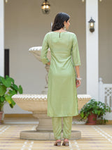 Mint Green Kurta Set with Yellow leheriya Dupatta - Elganza