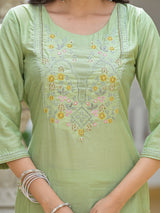 Mint Green Kurta Set with Yellow leheriya Dupatta - Elganza