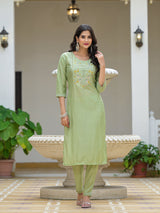 Mint Green Kurta Set with Yellow leheriya Dupatta - Elganza