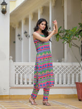 Multicolor Kurta Set with noodle Strap - Elganza