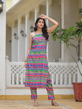 Multicolor Kurta Set with noodle Strap - Elganza