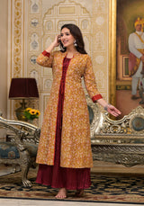 Mustard & Maroon jacket Dress - Elganza