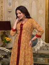 Mustard & Maroon jacket Dress - Elganza