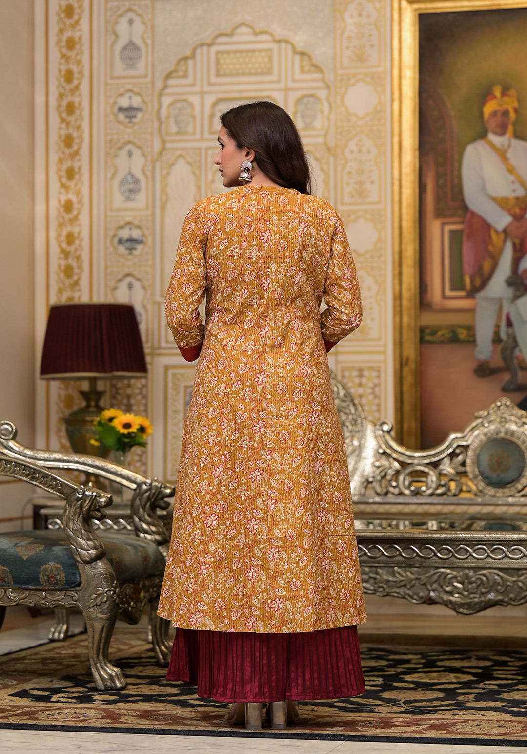 Mustard & Maroon jacket Dress - Elganza
