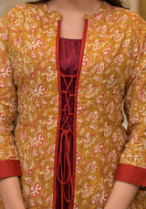 Mustard & Maroon jacket Dress - Elganza