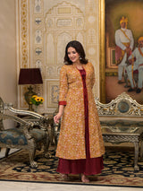 Mustard & Maroon jacket Dress - Elganza