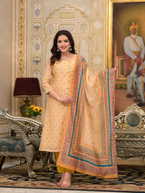 Cream Polka Dot A-Line Kurta Set - Elganza