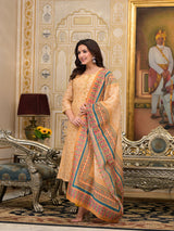 Cream Polka Dot A-Line Kurta Set - Elganza