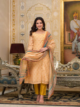 Cream Polka Dot A-Line Kurta Set - Elganza