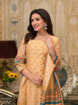 Cream Polka Dot A-Line Kurta Set - Elganza