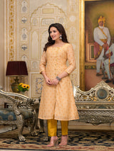 Cream Polka Dot A-Line Kurta Set - Elganza