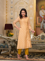 Cream Polka Dot A-Line Kurta Set - Elganza