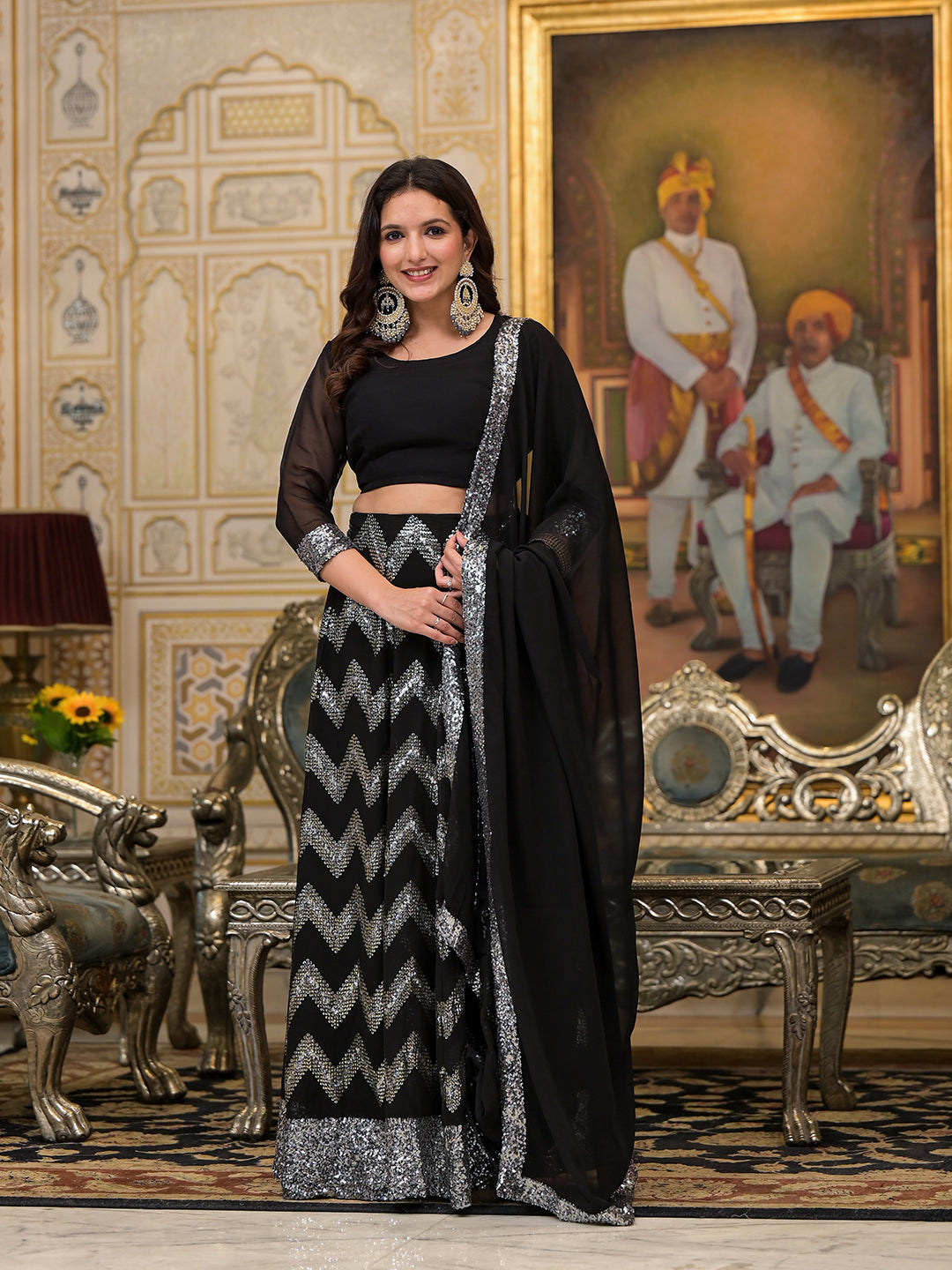 Black Sequinned party wear lehenga Choli - Elganza