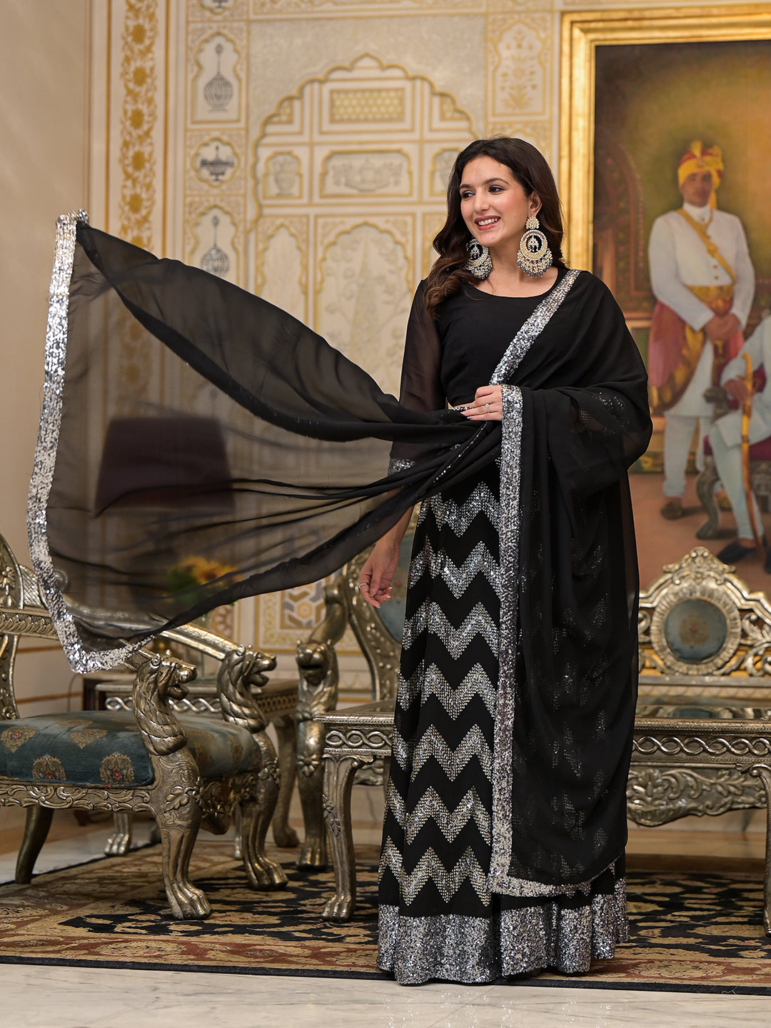 Black Sequinned party wear lehenga Choli - Elganza