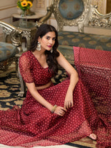 Maroon Bandhani Print Lehenga Choli - Elganza