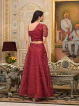 Maroon Bandhani Print Lehenga Choli - Elganza