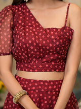 Maroon Bandhani Print Lehenga Choli - Elganza
