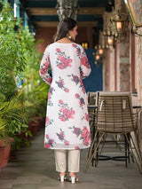 Cream Floral print Kurta Set with Dupatta - Elganza