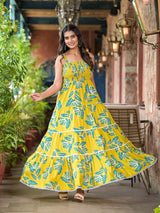 Lemon Yellow Tiered Maxi Dress - Elganza