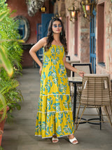 Lemon Yellow Tiered Maxi Dress - Elganza