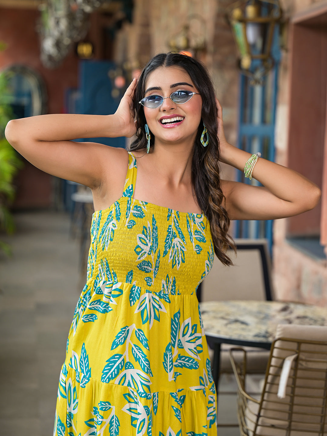 Lemon Yellow Tiered Maxi Dress - Elganza