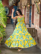 Lemon Yellow Tiered Maxi Dress - Elganza