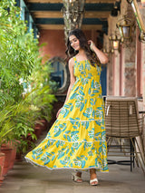Lemon Yellow Tiered Maxi Dress - Elganza