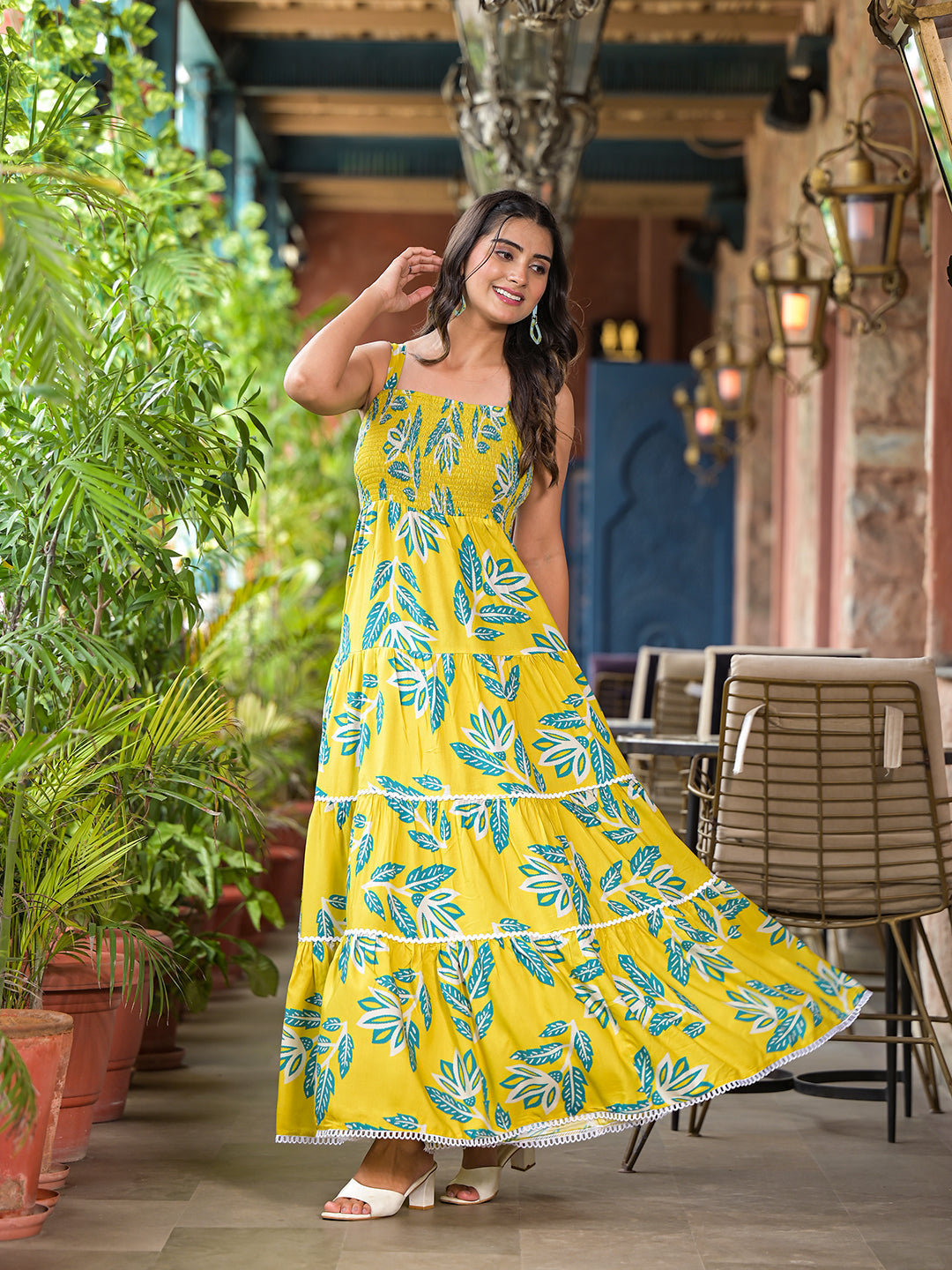 Lemon Yellow Tiered Maxi Dress - Elganza