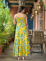 Lemon Yellow Tiered Maxi Dress - Elganza