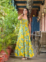 Lemon Yellow Tiered Maxi Dress - Elganza