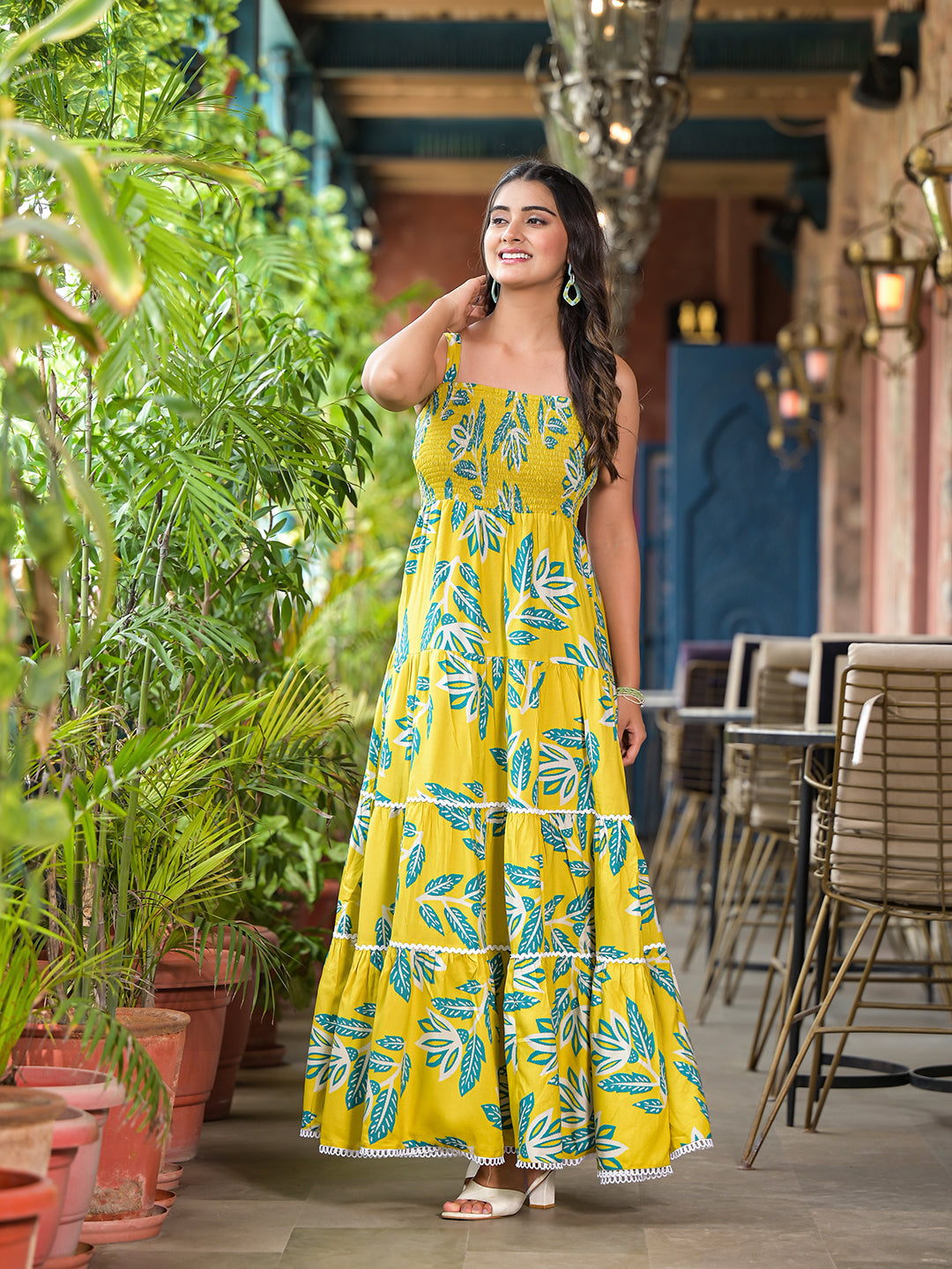 Lemon Yellow Tiered Maxi Dress - Elganza