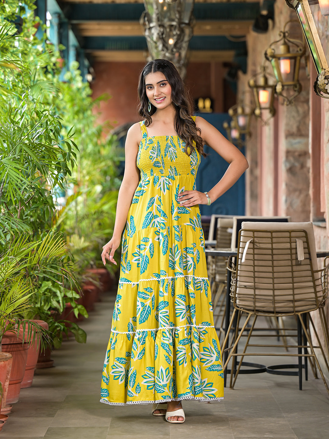 Lemon Yellow Tiered Maxi Dress - Elganza