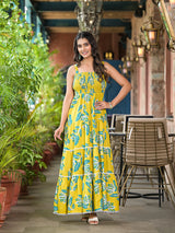 Lemon Yellow Tiered Maxi Dress - Elganza
