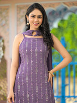 Lavender Sequinned Kurta Sharara Set With Dupatta - Elganza