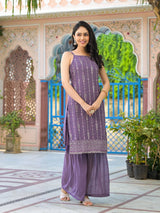 Lavender Sequinned Kurta Sharara Set With Dupatta - Elganza