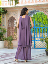 Lavender Sequinned Kurta Sharara Set With Dupatta - Elganza