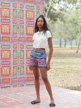 Blue & Pink Floral Print Shorts - Elganza