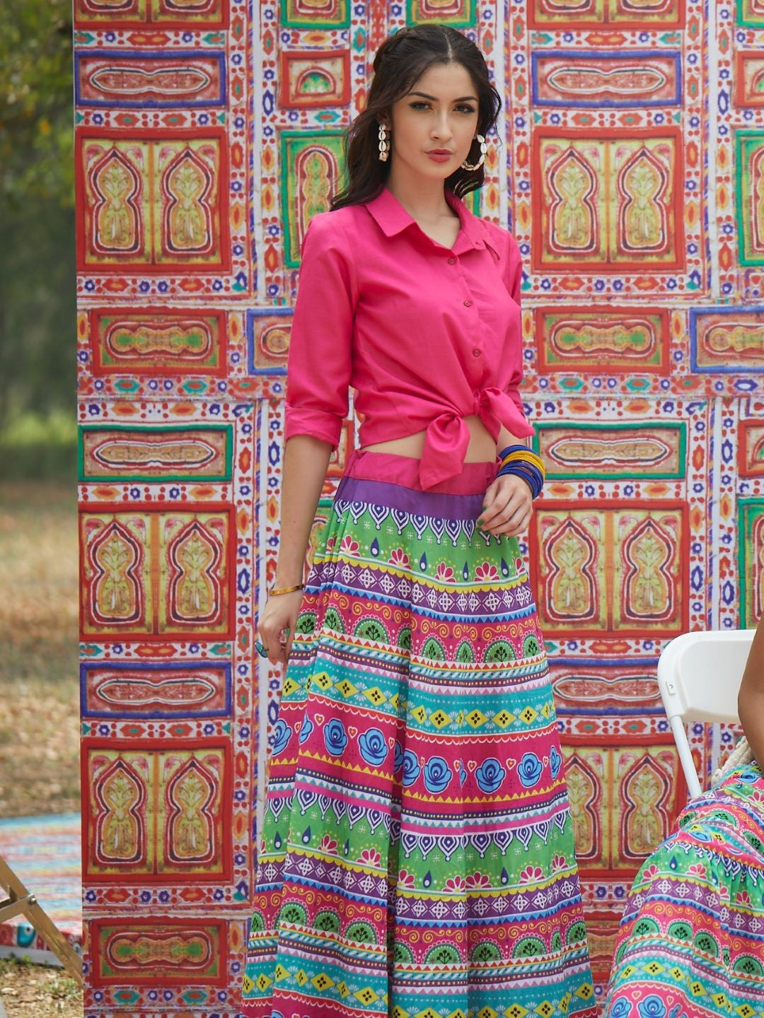 Multicolor Floral Print Flared Skirt - Elganza