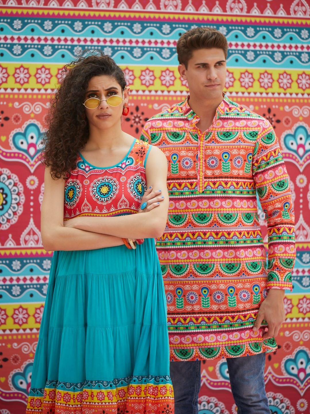 Couple Combo- Orange Truck Art Kurta combo - Elganza