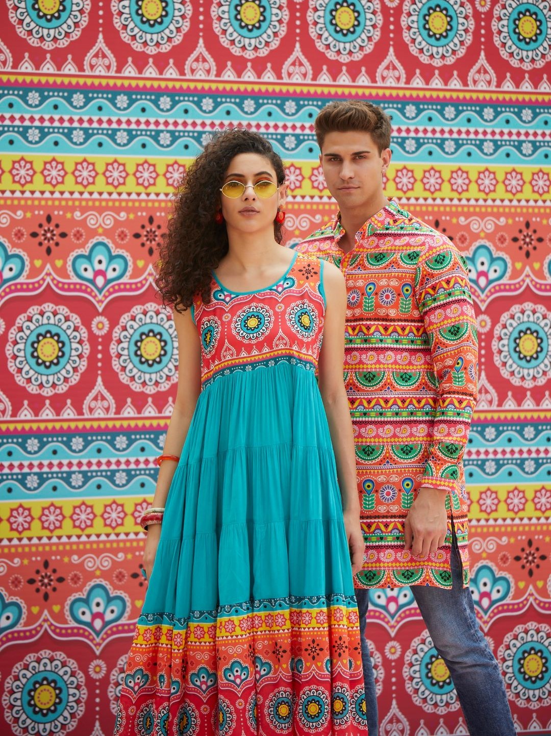Couple Combo- Orange Truck Art Kurta combo - Elganza