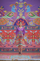 Purple Abstract Print Kaftan Dress - Elganza