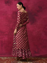 Purple Foil Print Off Shoulder Kurta - Elganza