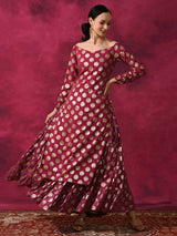 Purple Foil Print Off Shoulder Kurta - Elganza