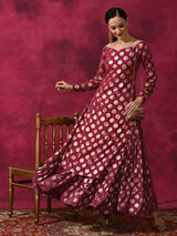 Purple Foil Print Off Shoulder Kurta - Elganza