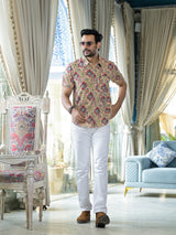 Beige Ethnic print Shirt - Elganza